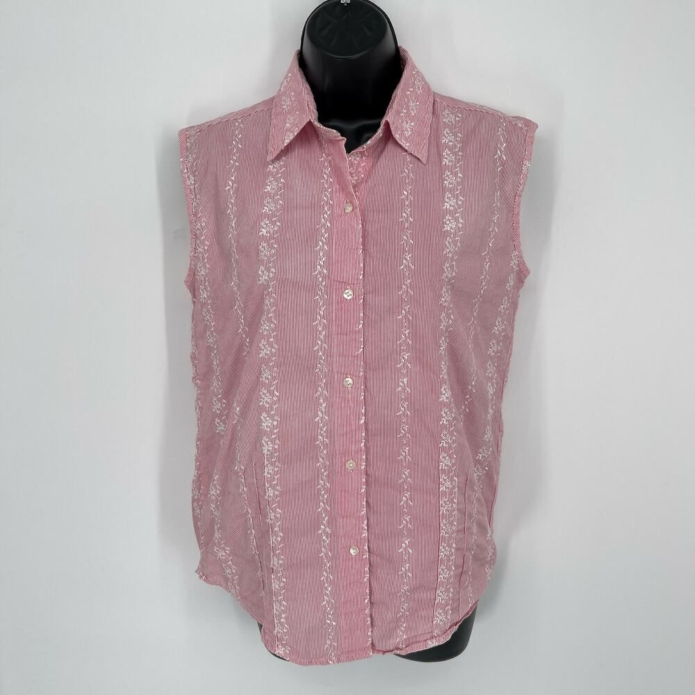 Cowgirl Hardware Sleeveless Button Front Top Sz M Red White Floral Embroidered
